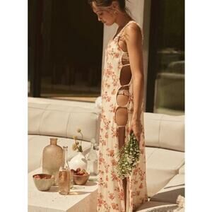 AQUARI Floral Tie Side Cut Out Maxi Dress Cover Up Rayon XL